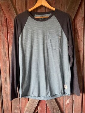 Billabong Long Sleeve Raglan Pocket Shirt - Charcoal & Light Blue Stripe
